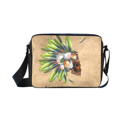 Amazing skull with feathers and flowers Classic Cross-body Nylon Bags (Model 1632)