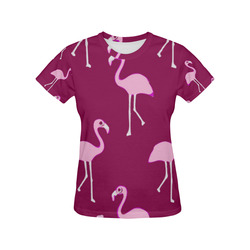 Pink Flamingos Summer Pattern All Over Print T-Shirt for Women (USA Size) (Model T40)