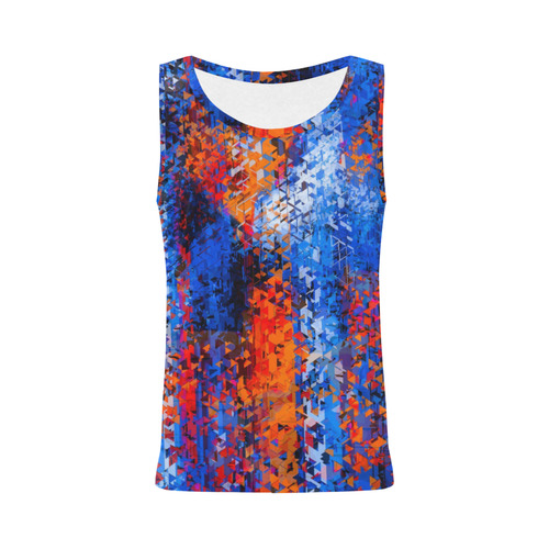 psychedelic geometric polygon shape pattern abstract in blue red orange All Over Print Tank Top for Women (Model T43)