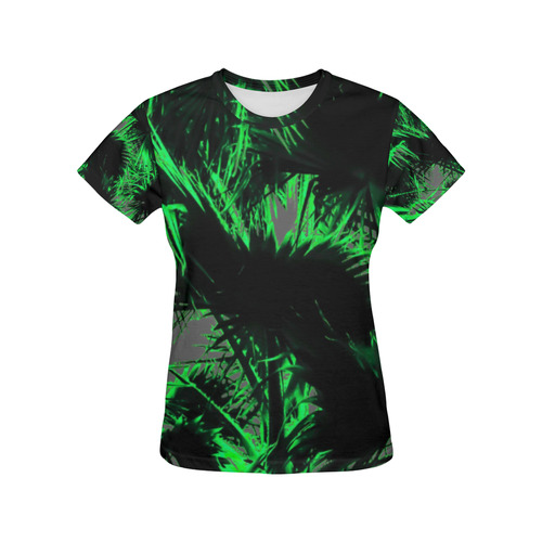 green palm leaves texture abstract background All Over Print T-Shirt for Women (USA Size) (Model T40)
