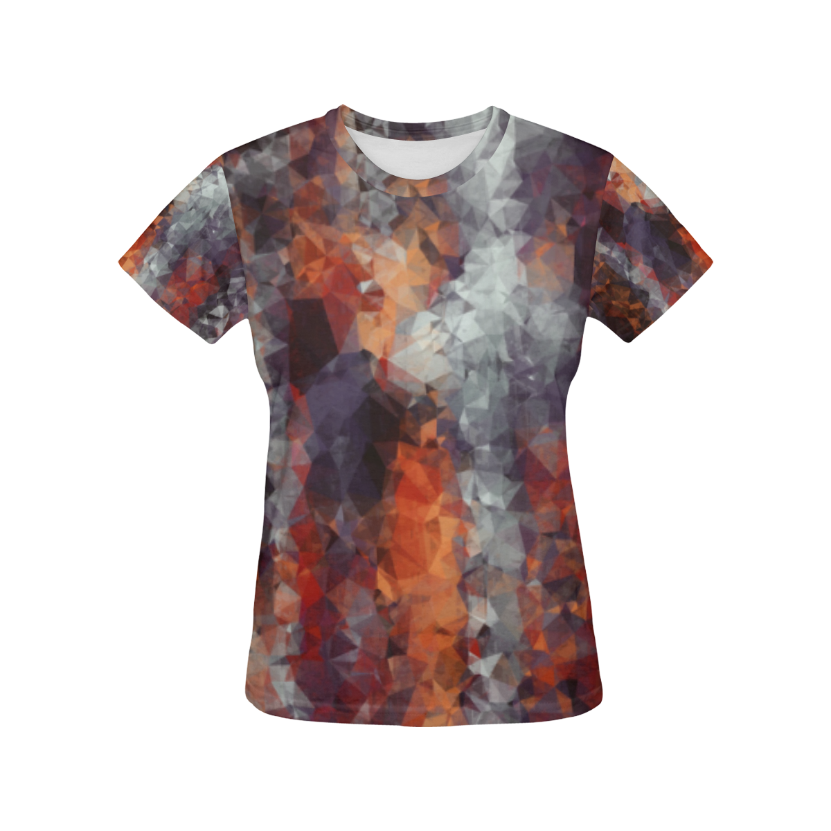 psychedelic geometric polygon shape pattern abstract in orange brown red black All Over Print T-Shirt for Women (USA Size) (Model T40)