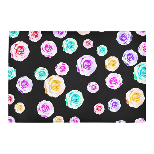 colorful roses in pink purple green yellow with black background Azalea Doormat 24" x 16" (Sponge Material)