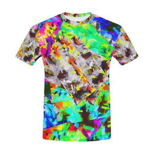 camouflage psychedelic splash painting abstract in blue green orange pink brown All Over Print T-Shirt for Men (USA Size) (Model T40)