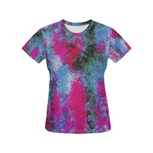 vintage psychedelic painting texture abstract in pink and blue with noise and grain All Over Print T-Shirt for Women (USA Size) (Model T40)