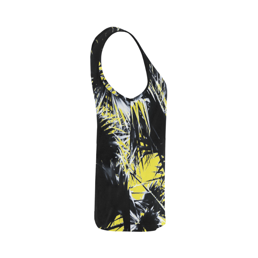black and white palm leaves with yellow background All Over Print Tank Top for Women (Model T43)