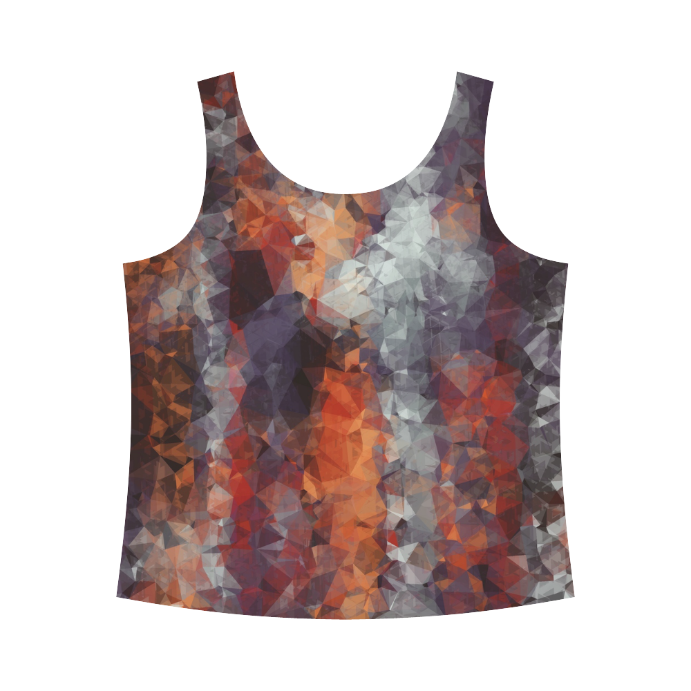 psychedelic geometric polygon shape pattern abstract in orange brown red black All Over Print Tank Top for Women (Model T43)