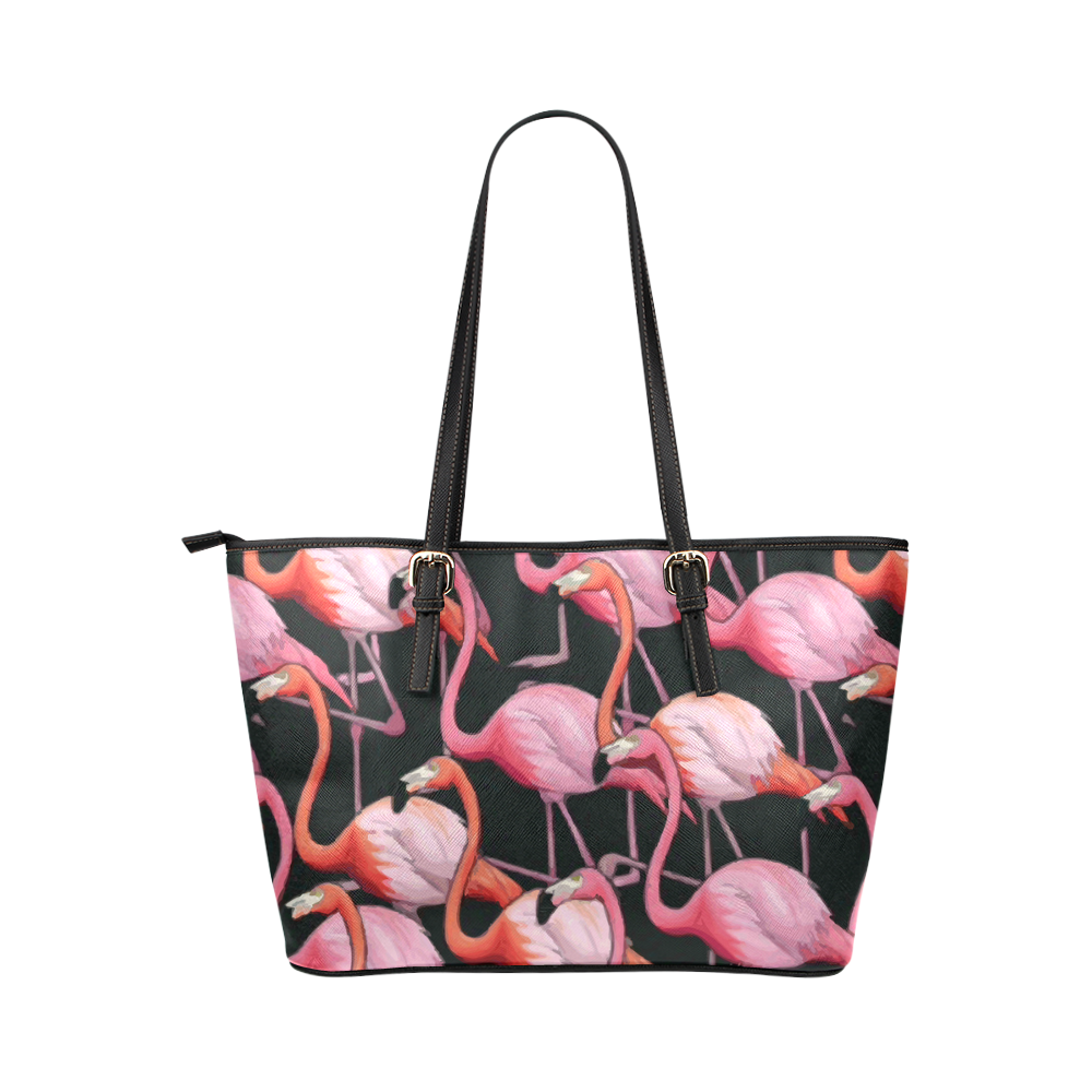 Beautiful Pink Flamingos Summer Pattern Leather Tote Bag/Small (Model 1651)
