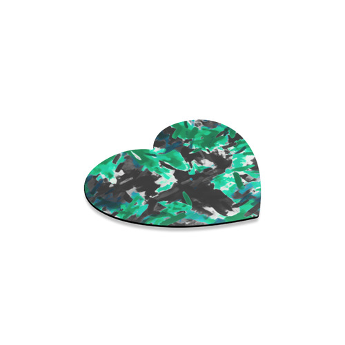 psychedelic vintage camouflage painting texture abstract in green and black Heart Coaster