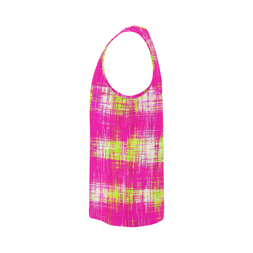 plaid pattern graffiti painting abstract in pink and yellow All Over Print Tank Top for Men (Model T43)