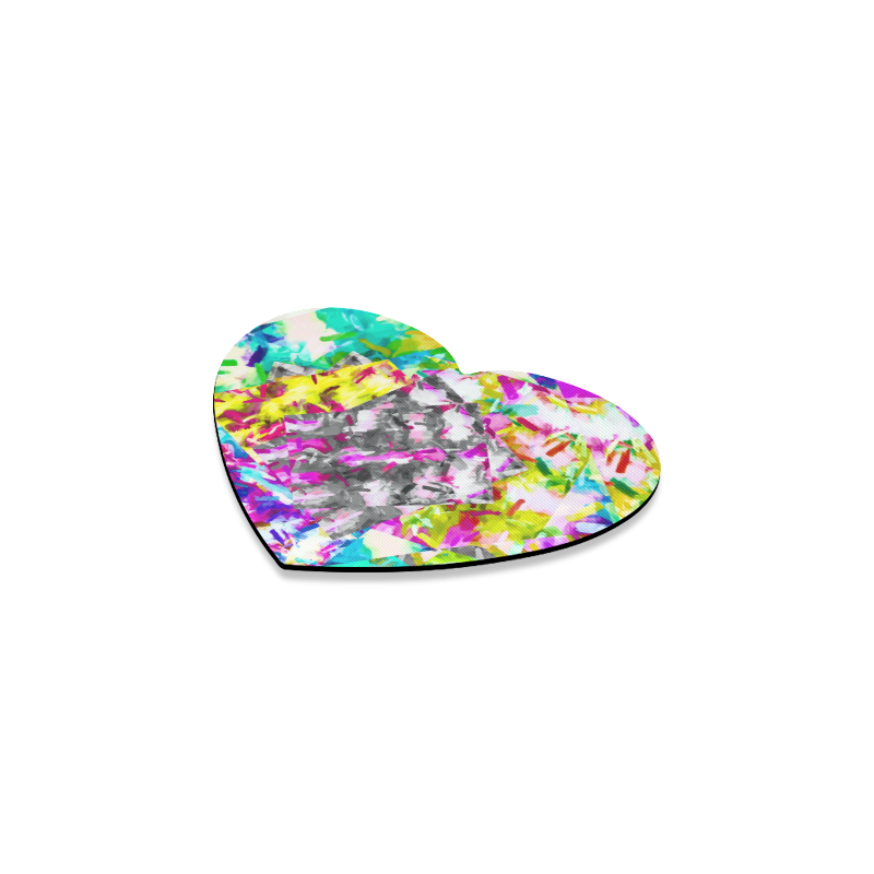 camouflage psychedelic splash painting abstract in pink blue yellow green purple Heart Coaster