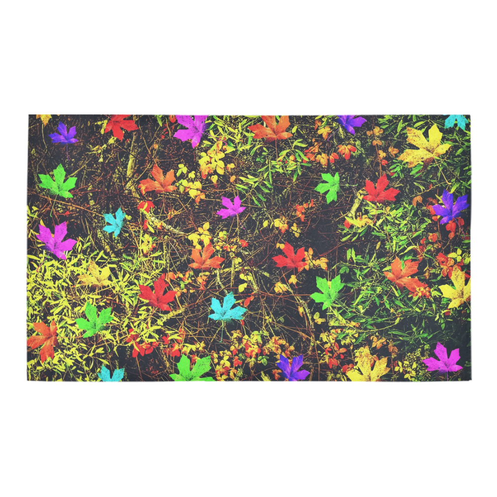 maple leaf in blue red green yellow pink orange with green creepers plants background Azalea Doormat 30" x 18" (Sponge Material)