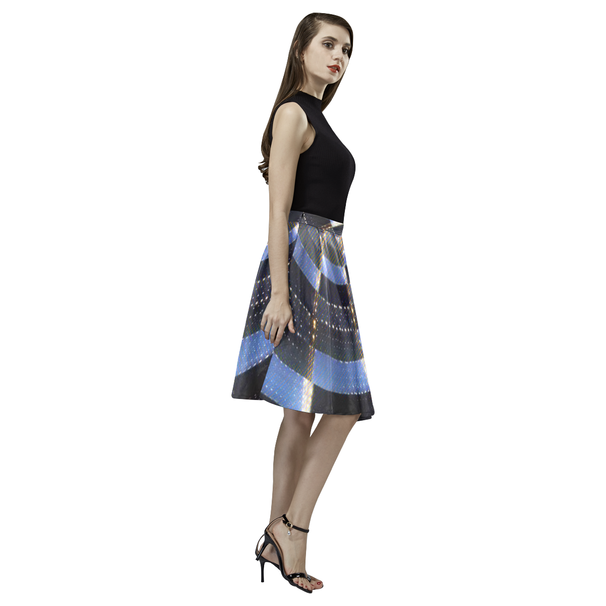 Midnight Crazy Dart Melete Pleated Midi Skirt (Model D15)