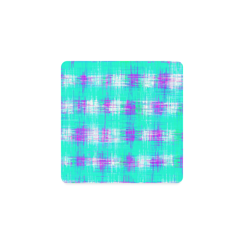 plaid pattern graffiti painting abstract in blue green and pink Square Coaster