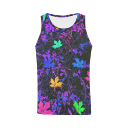 maple leaf in pink blue green yellow purple with pink and purple creepers plants background All Over Print Tank Top for Men (Model T43)