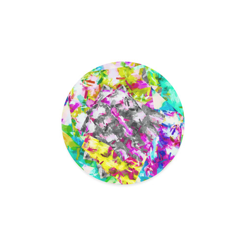 camouflage psychedelic splash painting abstract in pink blue yellow green purple Round Coaster