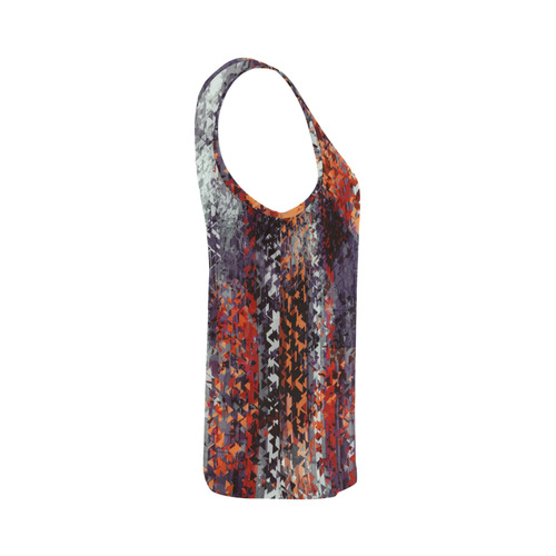 psychedelic geometric polygon shape pattern abstract in black orange brown red All Over Print Tank Top for Women (Model T43)