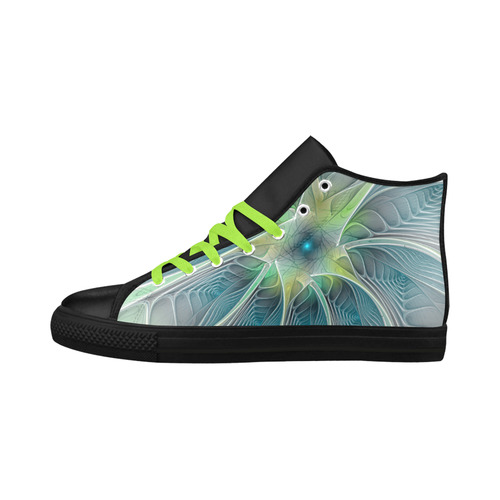 Floral Fantasy Abstract Blue Green Fractal Flower Aquila High Top Microfiber Leather Women's Shoes (Model 032)