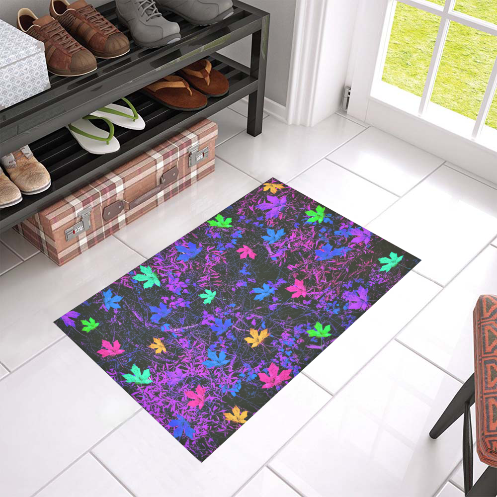 maple leaf in pink blue green yellow purple with pink and purple creepers plants background Azalea Doormat 24" x 16" (Sponge Material)