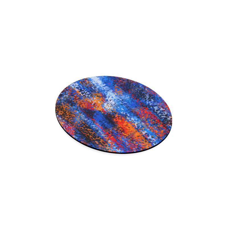 psychedelic geometric polygon shape pattern abstract in blue red orange Round Coaster