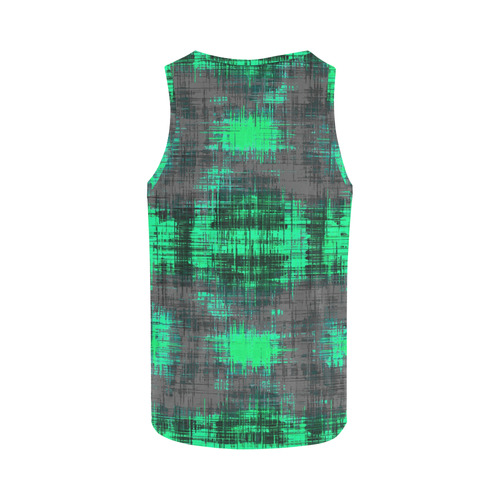 psychedelic geometric plaid abstract pattern in green and black All Over Print Tank Top for Women (Model T43)