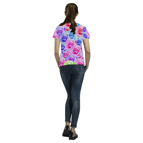 closeup colorful rose texture background in pink purple blue green All Over Print T-Shirt for Women (USA Size) (Model T40)