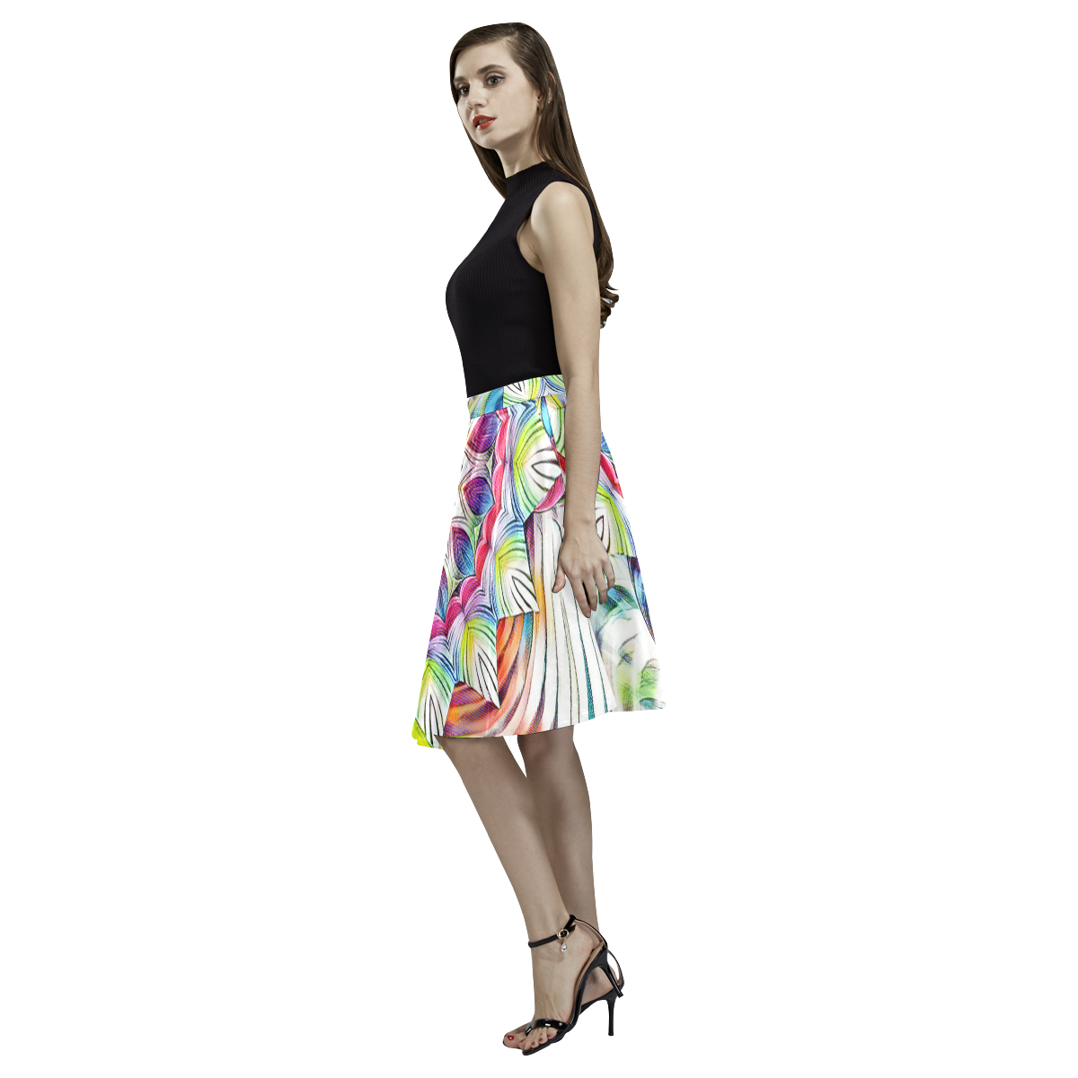 Sunshine Feeling Mandala Melete Pleated Midi Skirt (Model D15)