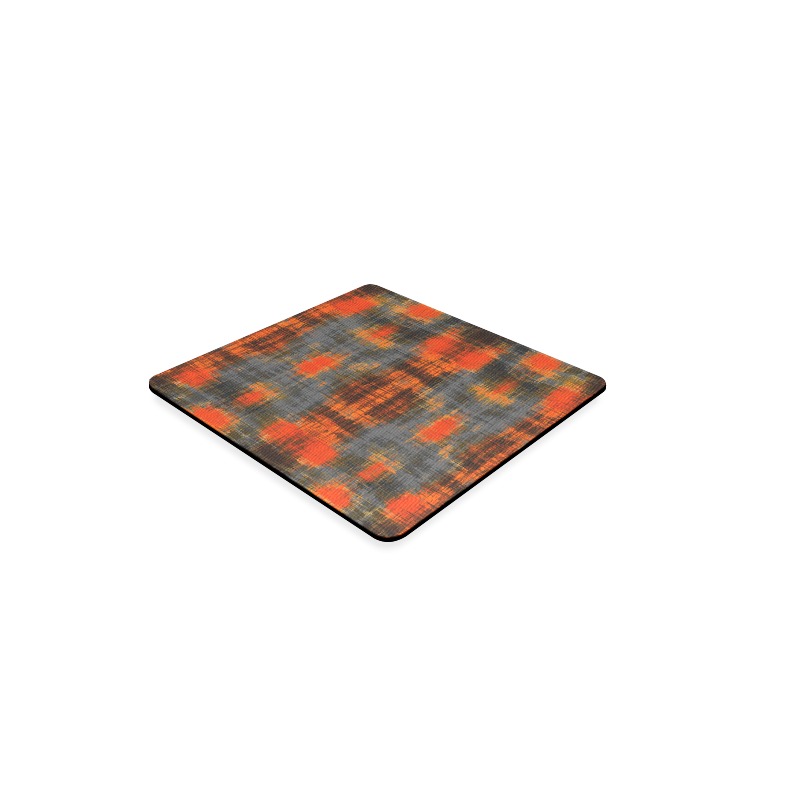 vintage geometric plaid pattern abstract in orange brown black Square Coaster
