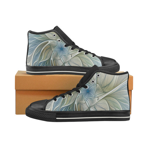 Floral Fantasy Pattern Abstract Blue Khaki Fractal Women's Classic High Top Canvas Shoes (Model 017)