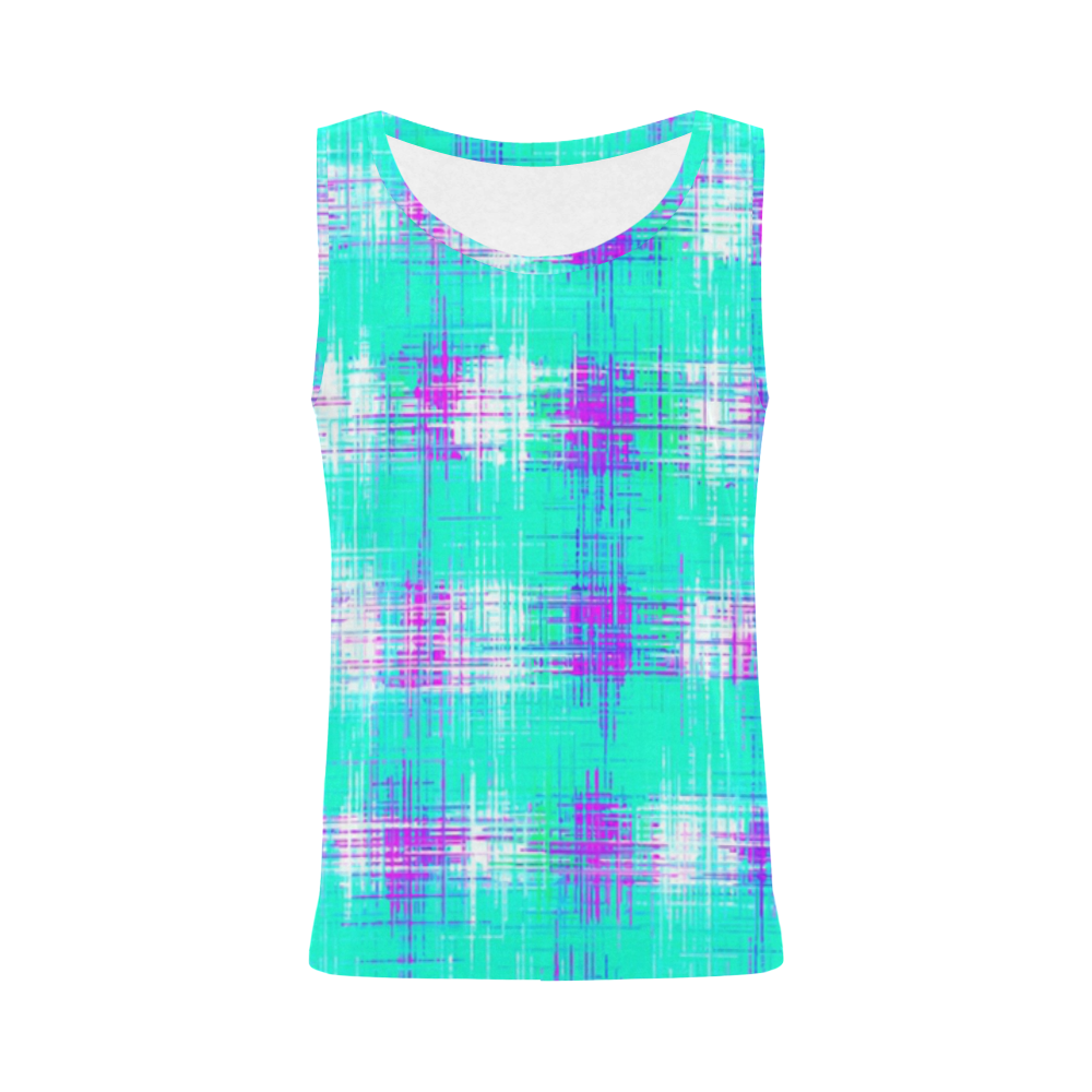 plaid pattern graffiti painting abstract in blue green and pink All Over Print Tank Top for Women (Model T43)