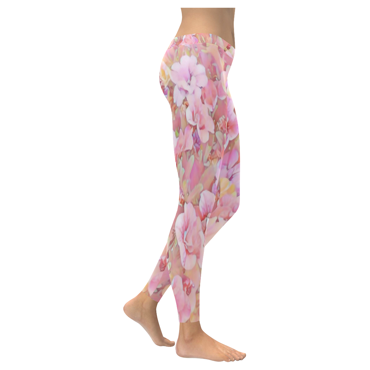 Lovely Floral 36A by FeelGood Women's Low Rise Leggings (Invisible Stitch) (Model L05)