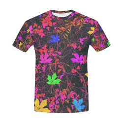 maple leaf in yellow green pink blue red with red and orange creepers plants background All Over Print T-Shirt for Men (USA Size) (Model T40)