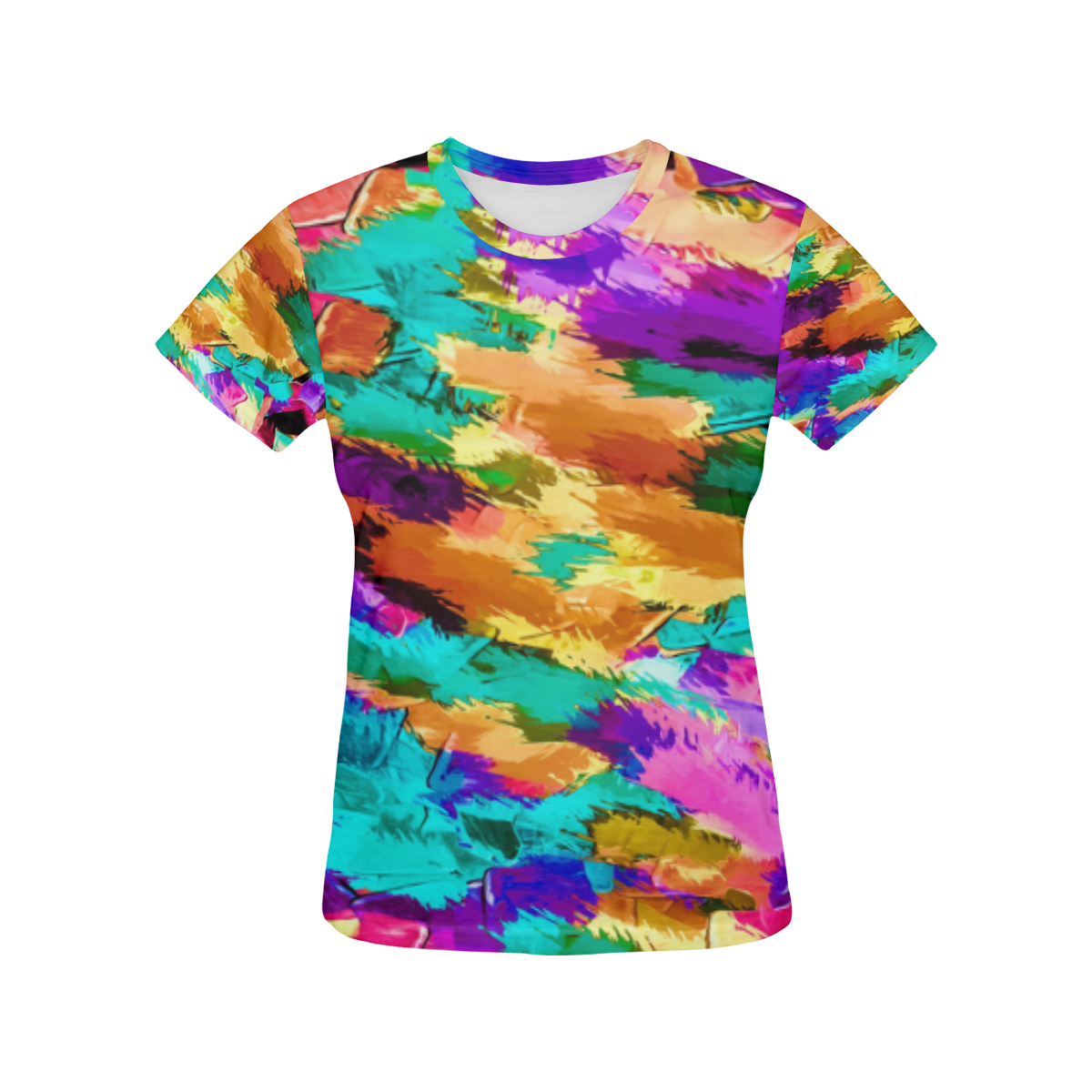 psychedelic splash painting texture abstract background in pink green purple yellow brown All Over Print T-Shirt for Women (USA Size) (Model T40)