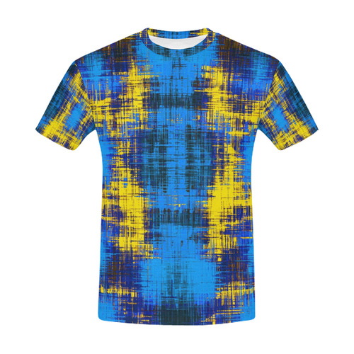 geometric plaid pattern painting abstract in blue yellow and black All Over Print T-Shirt for Men (USA Size) (Model T40)