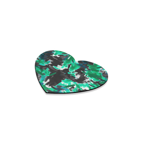 psychedelic vintage camouflage painting texture abstract in green and black Heart Coaster