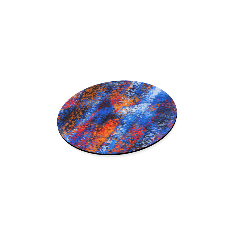 psychedelic geometric polygon shape pattern abstract in blue red orange Round Coaster