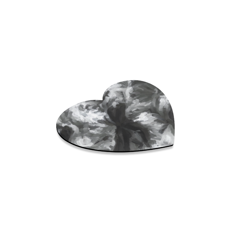 camouflage abstract painting texture background in black and white Heart Coaster