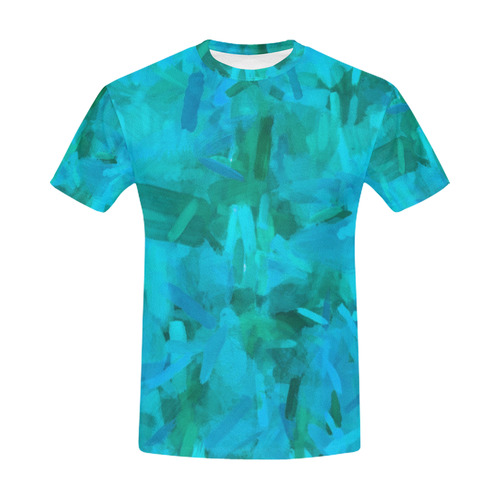 splash painting abstract texture in blue and green All Over Print T-Shirt for Men (USA Size) (Model T40)