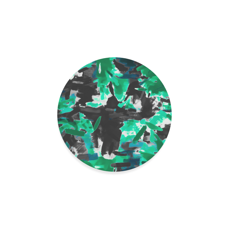 psychedelic vintage camouflage painting texture abstract in green and black Round Coaster