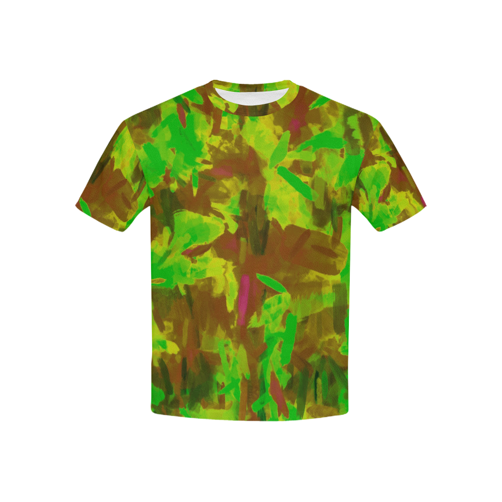 camouflage painting texture abstract background in green yellow brown Kids' All Over Print T-shirt (USA Size) (Model T40)