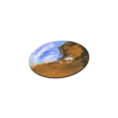 rusty psychedelic splash painting texture abstract background in blue and brown Round Coaster