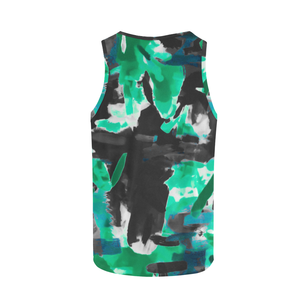 psychedelic vintage camouflage painting texture abstract in green and black All Over Print Tank Top for Women (Model T43)