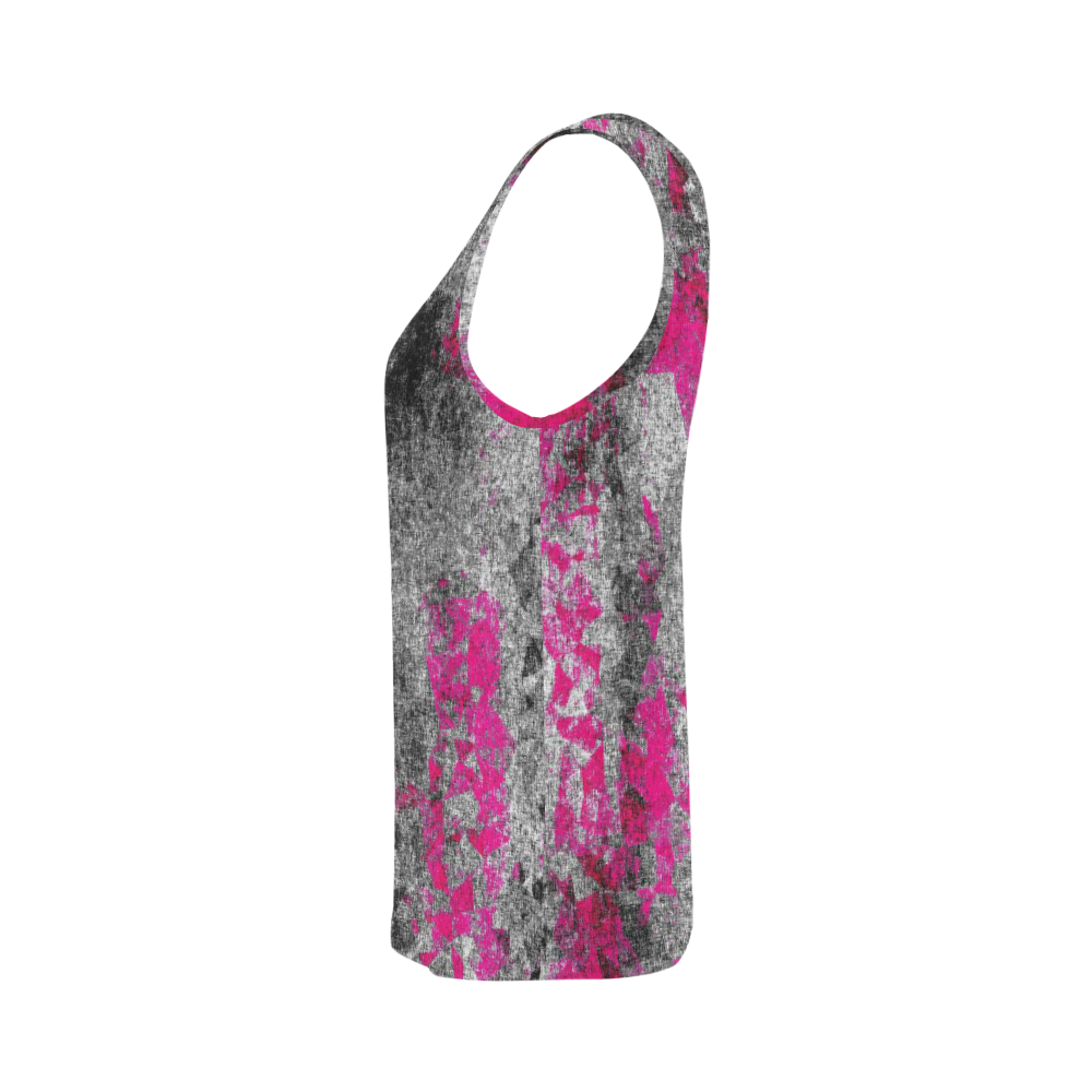 vintage psychedelic painting texture abstract in pink and black with noise and grain All Over Print Tank Top for Women (Model T43)
