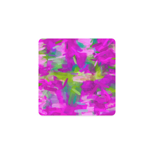splash painting abstract texture in purple pink green Square Coaster