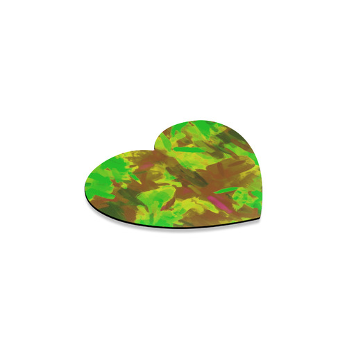 camouflage painting texture abstract background in green yellow brown Heart Coaster