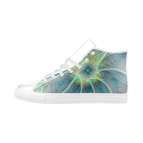 Floral Fantasy Abstract Blue Green Fractal Flower Aquila High Top Microfiber Leather Women's Shoes (Model 032)