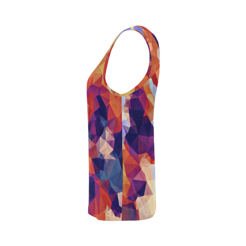 psychedelic geometric polygon pattern abstract in orange brown blue purple All Over Print Tank Top for Women (Model T43)