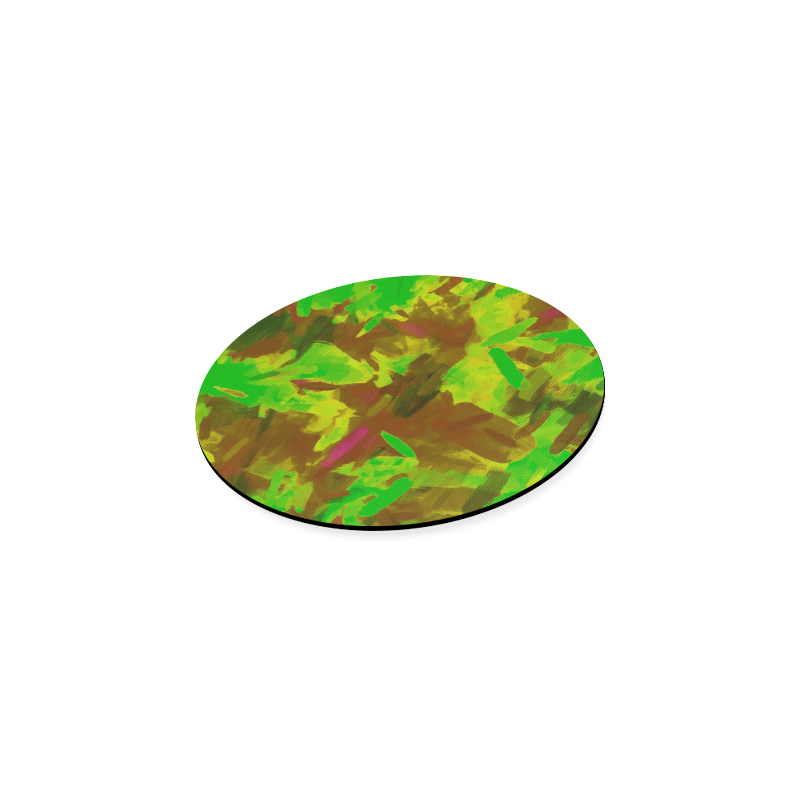 camouflage painting texture abstract background in green yellow brown Round Coaster