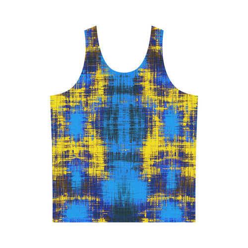 geometric plaid pattern painting abstract in blue yellow and black All Over Print Tank Top for Men (Model T43)