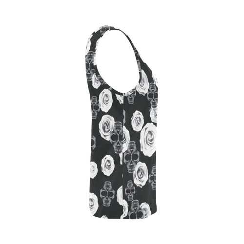 vintage skull and rose abstract pattern in black and white All Over Print Tank Top for Women (Model T43)