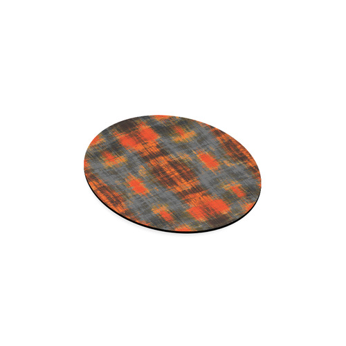 vintage geometric plaid pattern abstract in orange brown black Round Coaster